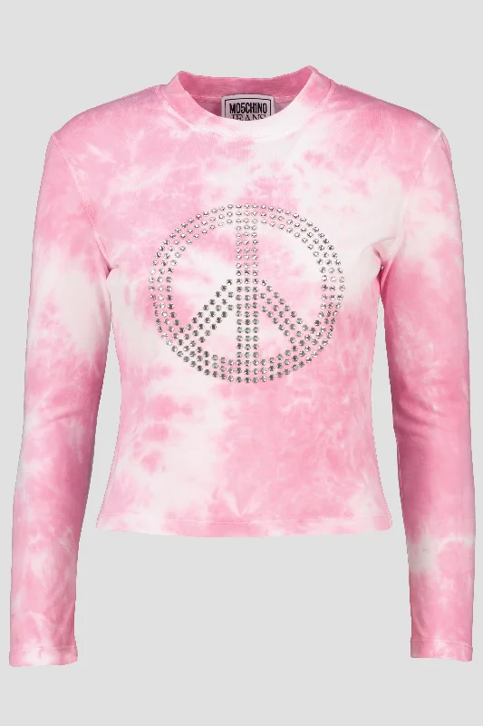 Women's Moschino Jeans Tie Dye Peace Stud Pink Top Stylish High-Waisted Denim