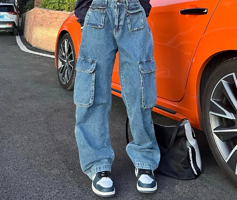 Alia Loose Cargo Vintage Multi-Pockets Straight Leg High Waist Denim Jeans Pants Chic Double Waistband Jeans Alia Loose Cargo Vintage Multi-Pockets Straight Leg High Waist Denim Jeans Pants Chic Double Waistband Jeans