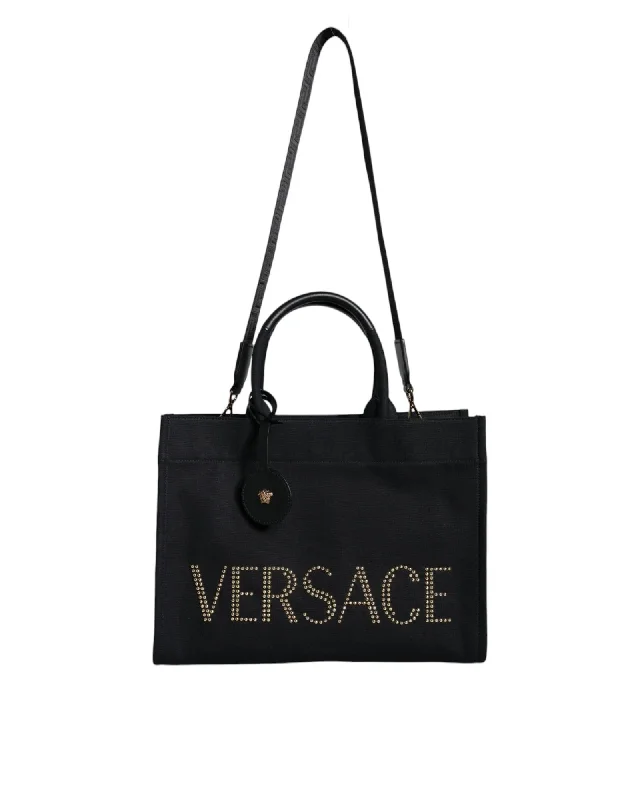 Versace  Jeans Couture Studded Tote Bag in Black Elegant Tapered Leg Denim