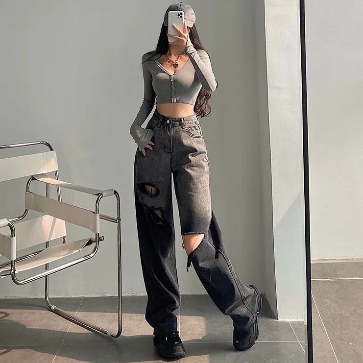 Giana Gradient Ripped High-waisted Loose Straight Leg Denim Jeans Pants Trendy Bootcut High-Waisted Jeans Giana Gradient Ripped High-waisted Loose Straight Leg Denim Jeans Pants Trendy Bootcut High-Waisted Jeans
