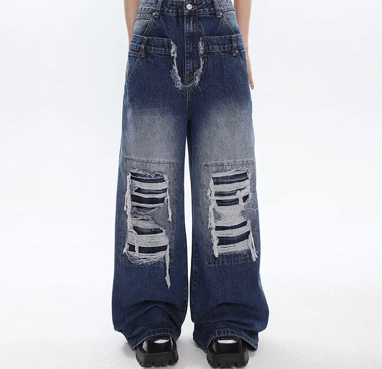 Jade Patchwork Washed Faded High Waist Ripped Straight Leg Denim Jeans Pants Casual High-Waisted Bootcut Jeans Jade Patchwork Washed Faded High Waist Ripped Straight Leg Denim Jeans Pants Casual High-Waisted Bootcut Jeans