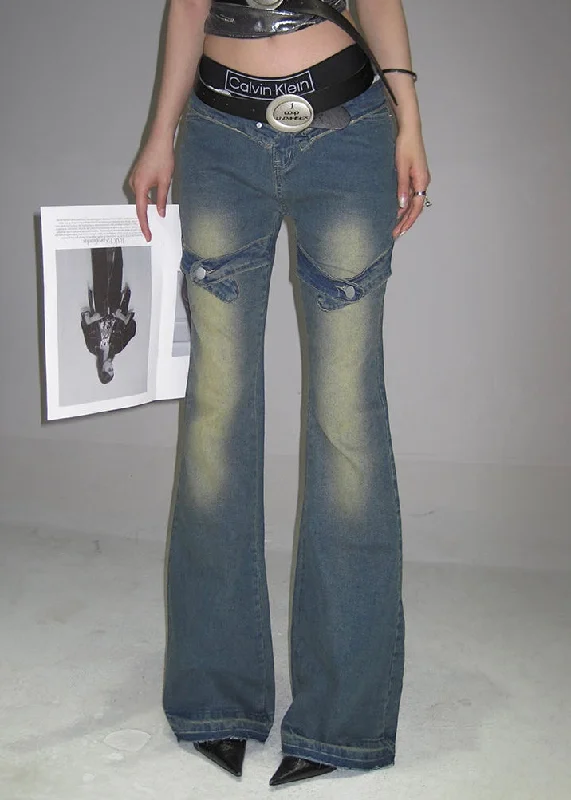 Jean Washed Denim Blue High Waist Micro Flare Multi Leg Belt Strap Jeans Pants Trendy Acid Wash Skinny Jeans Jean Washed Denim Blue High Waist Micro Flare Multi Leg Belt Strap Jeans Pants Trendy Acid Wash Skinny Jeans
