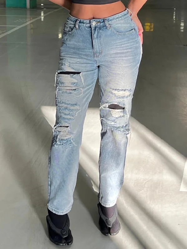 Joie Denim Blue Heavy Frayed Ripped Black Patch Distressed Washed High-rise Jeans Pants Trendy Plus Size Jeans