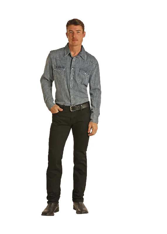 Men's Rock and Roll Black Revolver Denim Jeans Elegant Wide-Leg Jeans