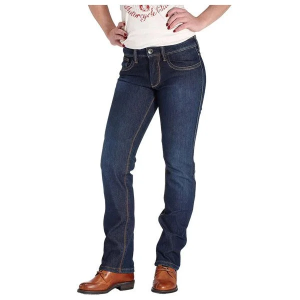 Rokker Revolution Womens Stretch Jeans in Blue Fashionable Raw Hem Bootcut Jeans