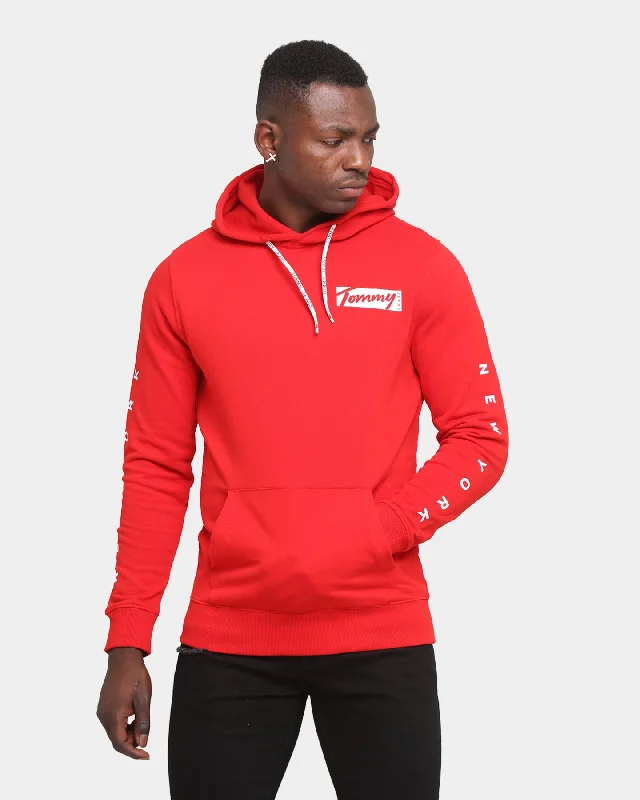 Tommy Jeans Men's TJM Essential Graphic Hoodie Crimson Trendy Vintage Denim Jeans