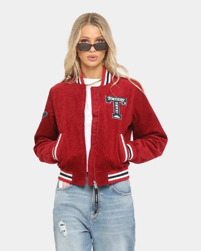 Tommy Jeans Varsity Bomber Wine Red Fashionable Raw Edge Jeans