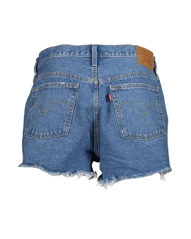 Levis Womens 501 Short Jeans Distressed Hem Blue Fashionable Straight Cut Jeans