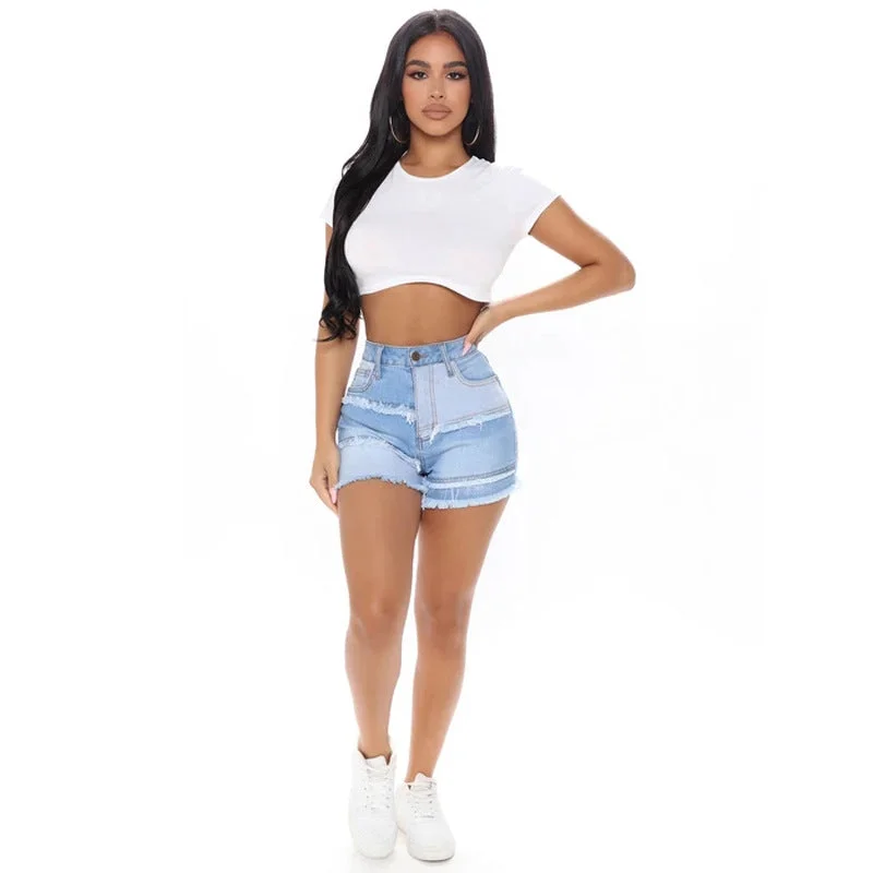 AIPA Drop Shipping 2022 Patchwork Denim Shorts Women Jeans High Waist Denim Shorts