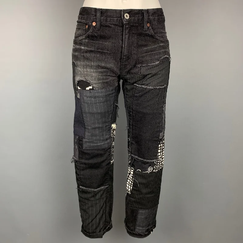 COMME des GARCONS Size 28 Black & Grey Patchwork Jeans