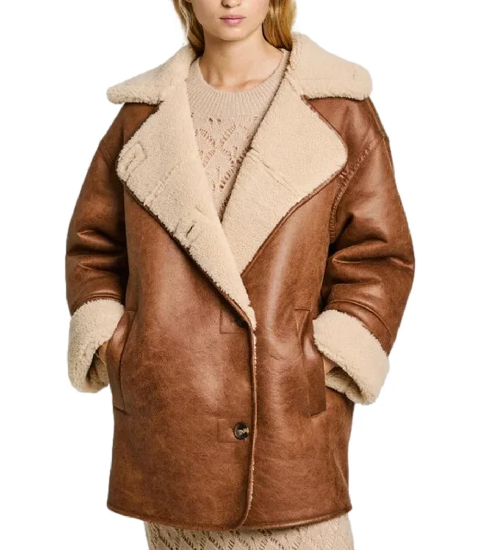 Pepe Jeans Cappotto effetto scamosciato donna marrone.