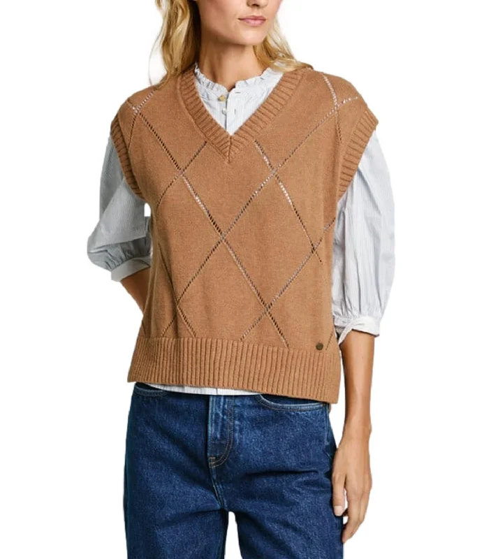 Pepe Jeans gilet idris vest, beige, fantasia rombi, cotone, donna Classic Black Denim Jeans Pepe Jeans gilet idris vest, beige, fantasia rombi, cotone, donna Classic Black Denim Jeans