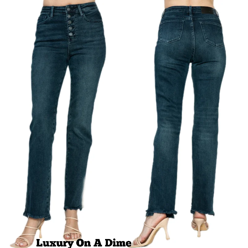 Judy Blue High-Ris Button Fly Boyfriend Jeans Straight Leg Torn Hem Denim Pants Fashionable Raw Hem Bootcut Jeans Judy Blue High-Ris Button Fly Boyfriend Jeans Straight Leg Torn Hem Denim Pants Fashionable Raw Hem Bootcut Jeans