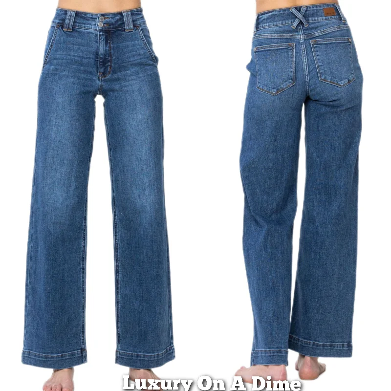 Judy Blue High-Rise Boyfriend Jeans Double Button Relaxed Wide Leg Denim Pants Trendy Layered Pocket Jeans Judy Blue High-Rise Boyfriend Jeans Double Button Relaxed Wide Leg Denim Pants Trendy Layered Pocket Jeans