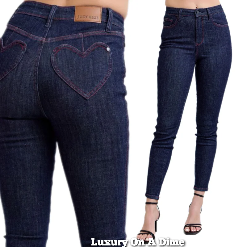 Judy Blue Heart Pocket Skinny High-Rise Stretch Denim Jeans Slim Ankle Pants Stylish High-Waist Skinny Denim Judy Blue Heart Pocket Skinny High-Rise Stretch Denim Jeans Slim Ankle Pants Stylish High-Waist Skinny Denim