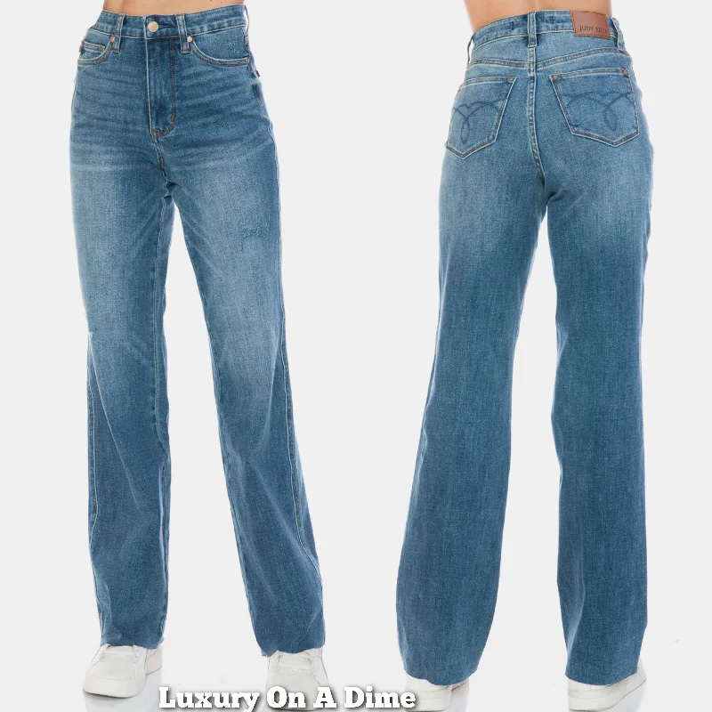 Judy Blue Tummy Control High-Rise Boyfriend Jeans Straight Leg Raw Denim Pants Comfortable Zip-Up Skinny Jeans Judy Blue Tummy Control High-Rise Boyfriend Jeans Straight Leg Raw Denim Pants Comfortable Zip-Up Skinny Jeans