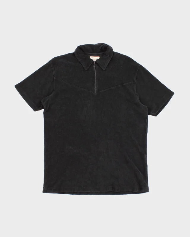 Nudie Jeans Black Towelling Quarter Zip T-Shirt - L