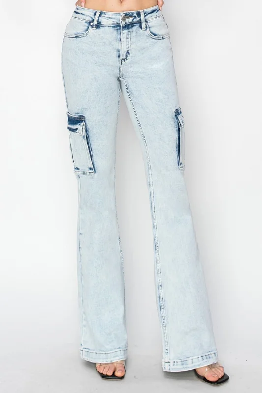 RISEN Cargo Flare High-Rise Retro Acid Wash Denim Slim Fit Pants Utility Jeans Comfortable Stretch Denim Jeans RISEN Cargo Flare High-Rise Retro Acid Wash Denim Slim Fit Pants Utility Jeans Comfortable Stretch Denim Jeans