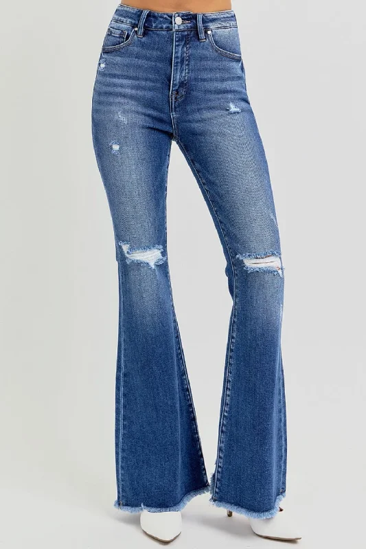 RISEN Flare High-Rise Waist Slim Pants Distressed Tapered Raw Denim Jeans Fashionable Bootcut Jeans RISEN Flare High-Rise Waist Slim Pants Distressed Tapered Raw Denim Jeans Fashionable Bootcut Jeans