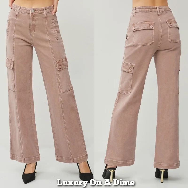RISEN Cargo High-Rise Retro 90s Denim Pants Boyfriend Fit Wide Leg Utility Jeans Trendy Skinny Fit Jeans