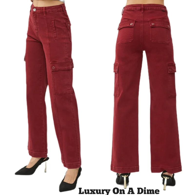RISEN Cargo High-Rise Retro 90s Denim Pants Boyfriend Fit Wide Leg Utility Jeans Fashionable Straight Fit Denim