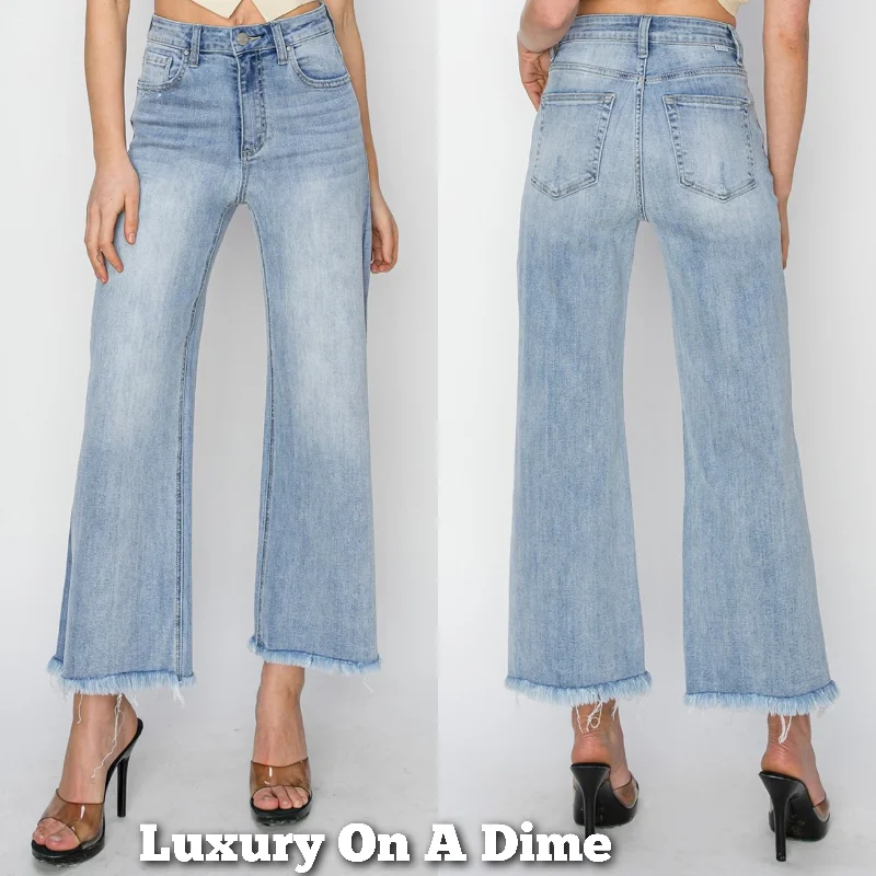 RISEN High-Rise Waist Pants Wide Leg Cropped Raw Frayed Hem Boyfriend Denim Jeans Casual Bootcut Ripped Jeans RISEN High-Rise Waist Pants Wide Leg Cropped Raw Frayed Hem Boyfriend Denim Jeans Casual Bootcut Ripped Jeans