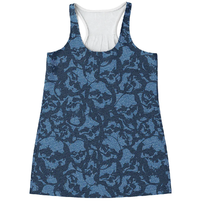 Skull Denim Jeans Pattern Print Women's Racerback Tank Top