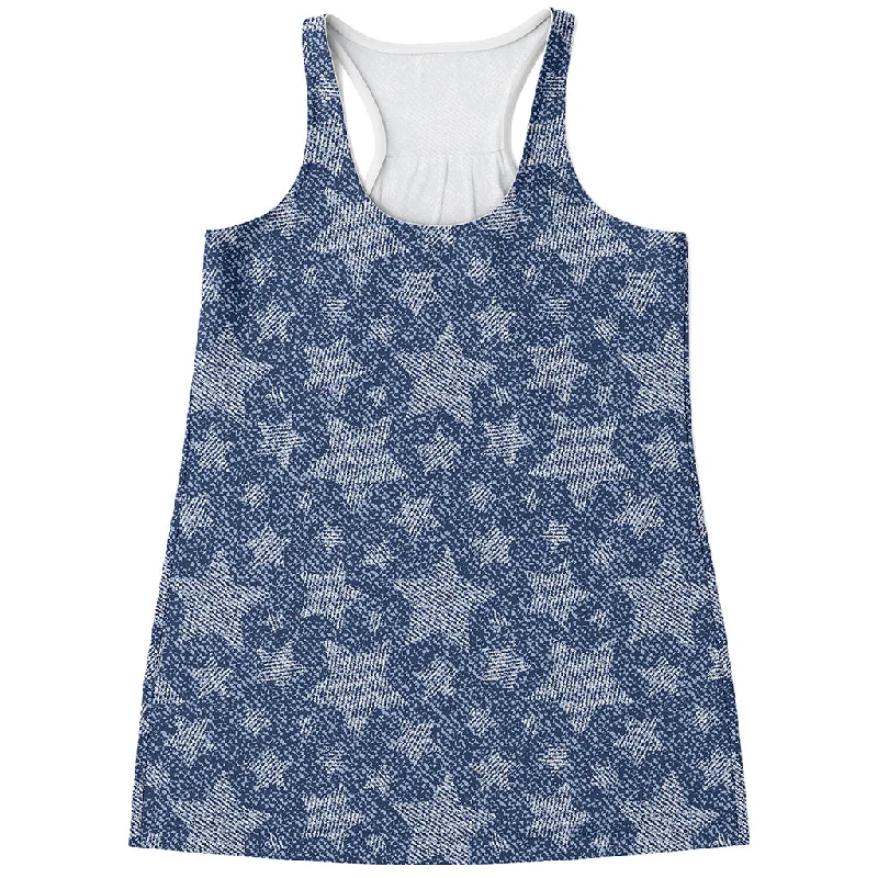 Star Denim Jeans Pattern Print Women's Racerback Tank Top