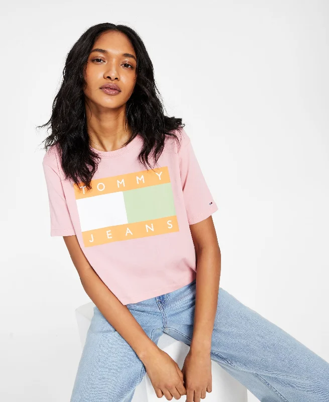 Tommy Jeans Womens Color Flag Logo T-Shirt Comfortable Straight-Legged Denim