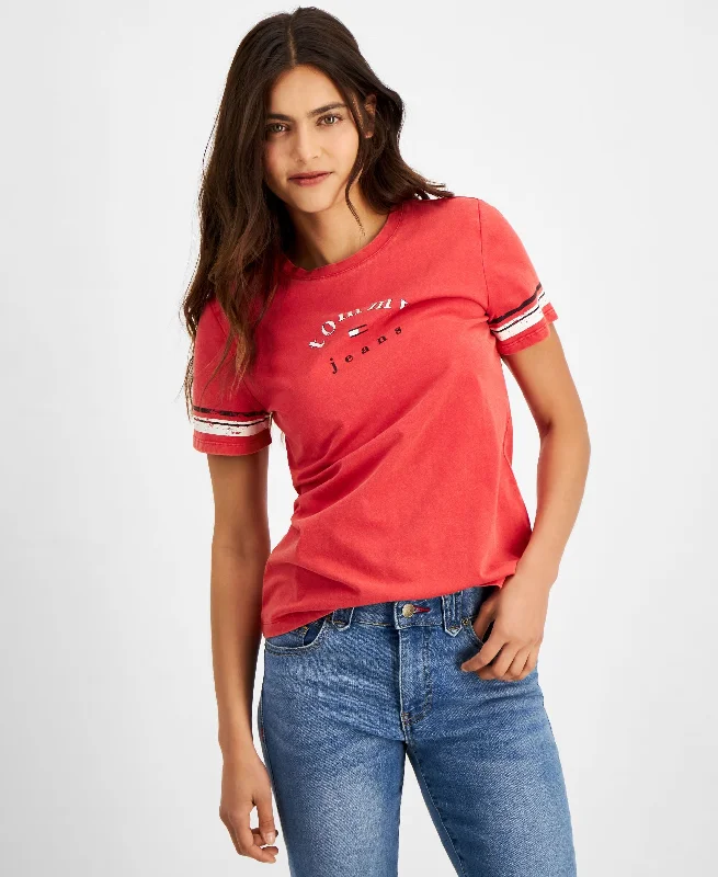 Tommy Jeans Womens Cotton Distressed Logo T-Shirt