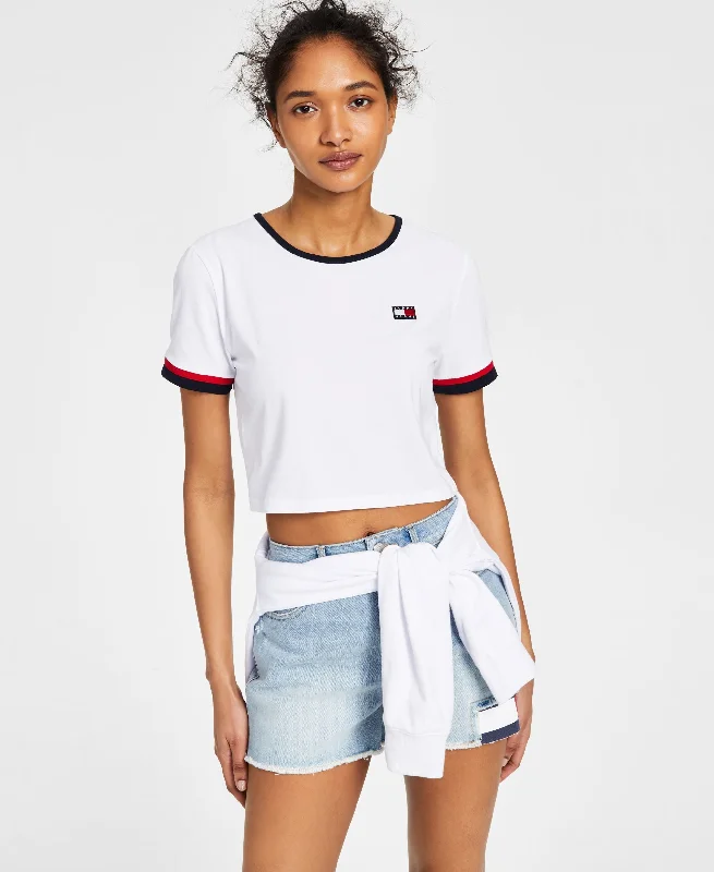 Tommy Jeans Womens Flag Patch Cropped T-Shirt