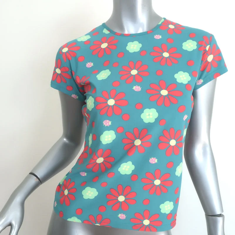 Vintage Fendi Jeans Short Sleeve Top Aqua Daisy Print Size Extra Small