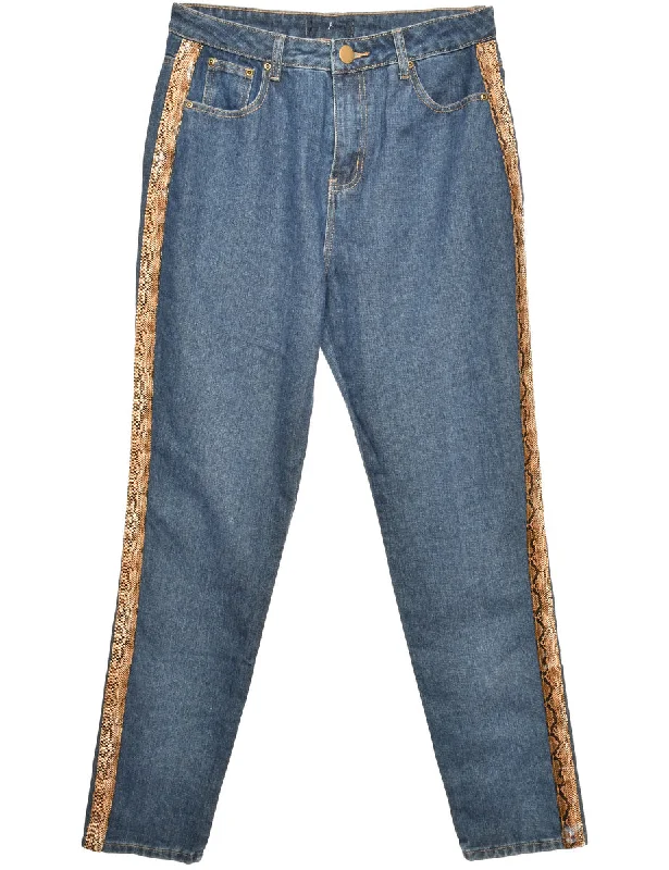 Zip Front Indigo Straight Fit Jeans - W30 L31 Comfortable Boyfriend Jeans