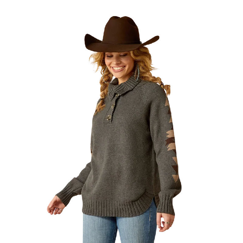 Ariat Women's Madison Heather Grey Sweater Lace Blend Ribbed Blend Corduroy Blend