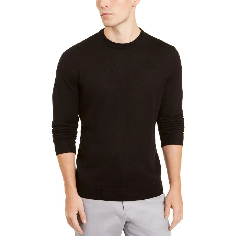 Alfani Mens Heather Crewneck Sweater Ribbed Striped Patterned