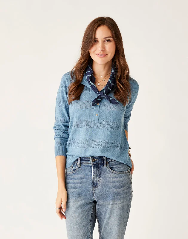 Amara Pointelle Sweater: Storm Zippered Front Buttoned Front Snap Front