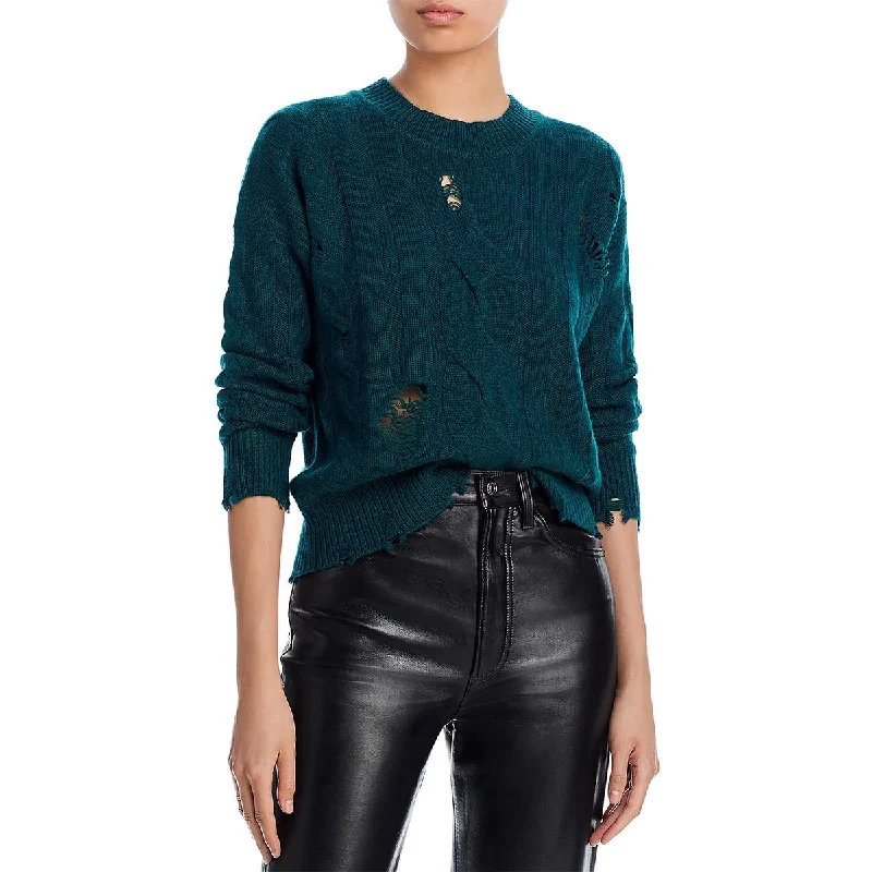 Aqua Womens Lady Raw Hem Cashmere Crewneck Sweater Denim Fabric Leather Fabric Suede Fabric Aqua Womens Lady Raw Hem Cashmere Crewneck Sweater Denim Fabric Leather Fabric Suede Fabric