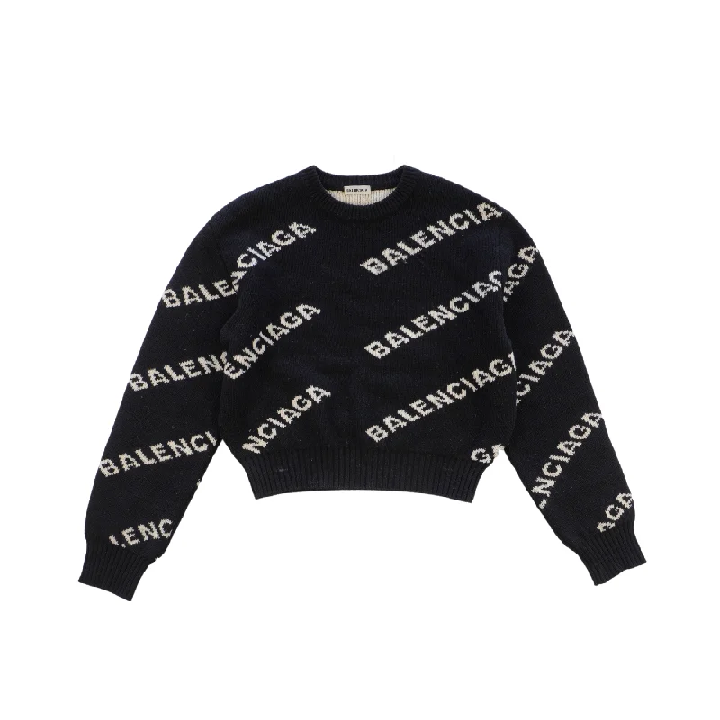 Balenciaga 'All-Over Logo' Knit Sweater - Women's S Elegant Classic Vintage