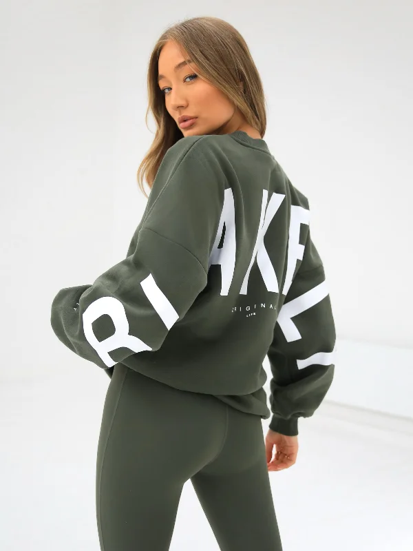 Isabel Oversized Sweater - Khaki Green High Neck Crew Neck V-Neck