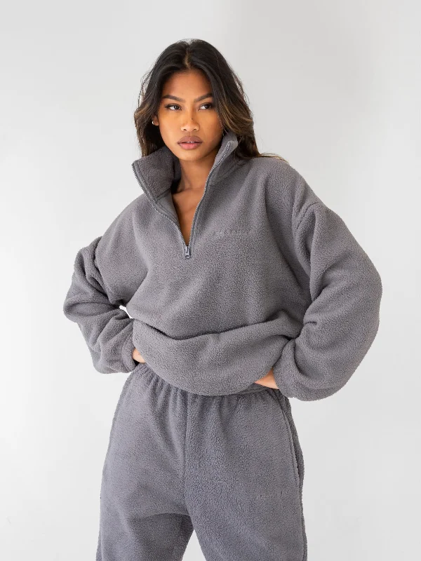 Borg 1/4 Zip Sweater - Charcoal Solid Color Striped Floral Print