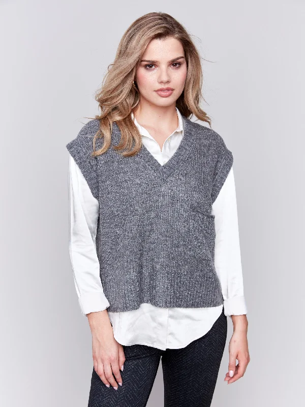 Soft Touch Sweater Vest - Grey Fleece Sweater Nylon Polyester