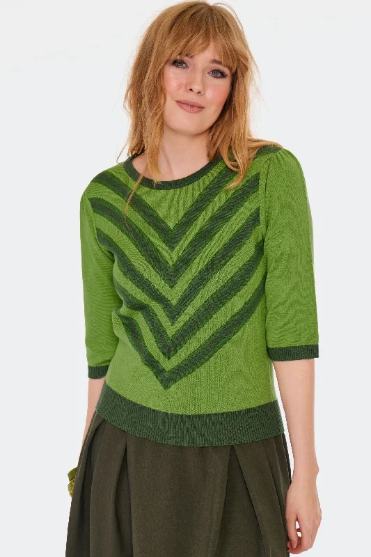 Chevron Sweater in Green by Voodoo Vixen Mesh Sweater Canvas Denim