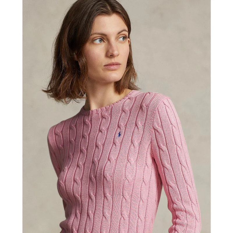 Polo Ralph Lauren - Julianna Cable-Knit Cotton Crewneck Sweater - Carmel Pink Rayon Fabric Velvet Fabric Corduroy Fabric