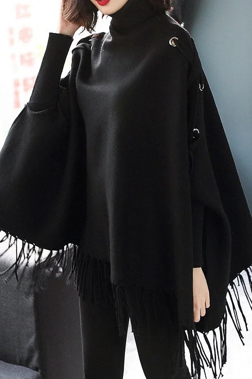 Dolman Sleeve Lace-Up Sweater Beaded Sweater Sequined Faux Fur