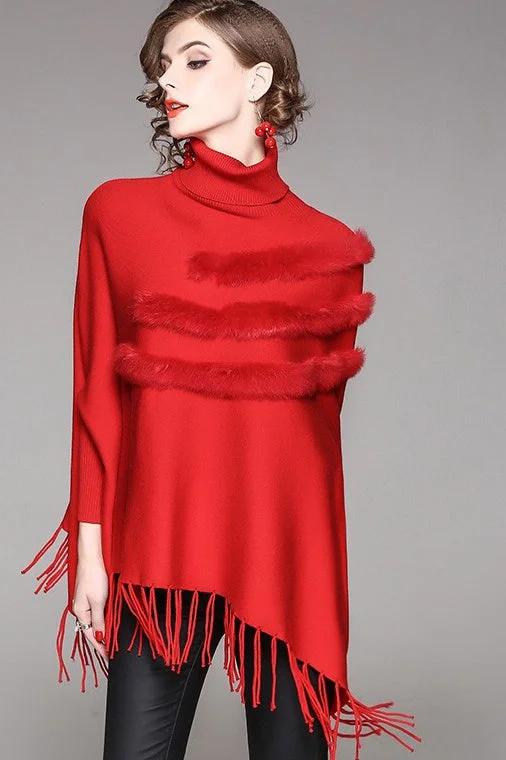 Dolman Sleeve Sweater W/ Fringe Elegant Classic Vintage