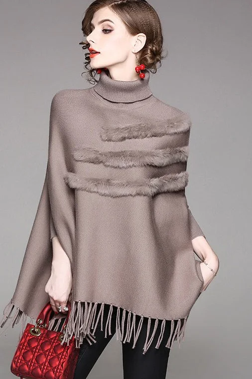 Dolman Sleeve Sweater W/ Fringe Soft Cozy Warm