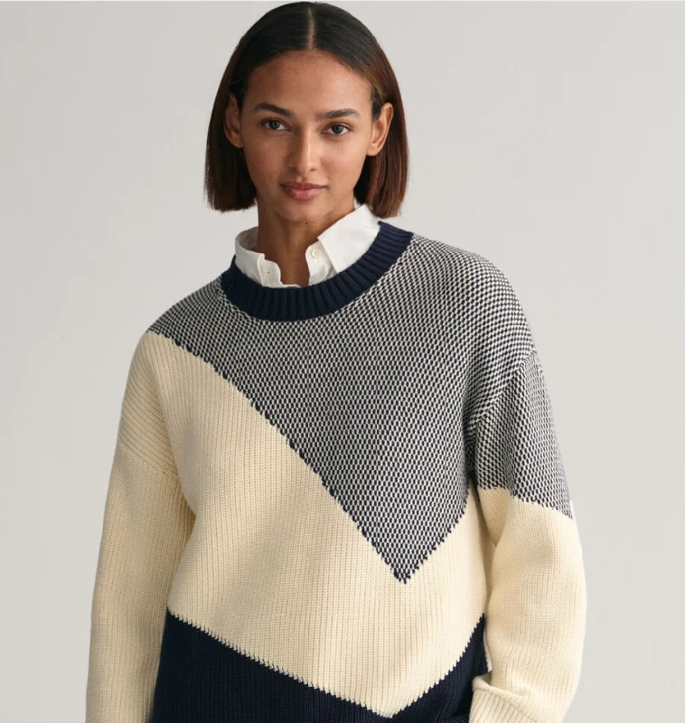 GANT - Color Blocked Cotton Crew Neck Sweater Slim Fit Regular Fit Oversized