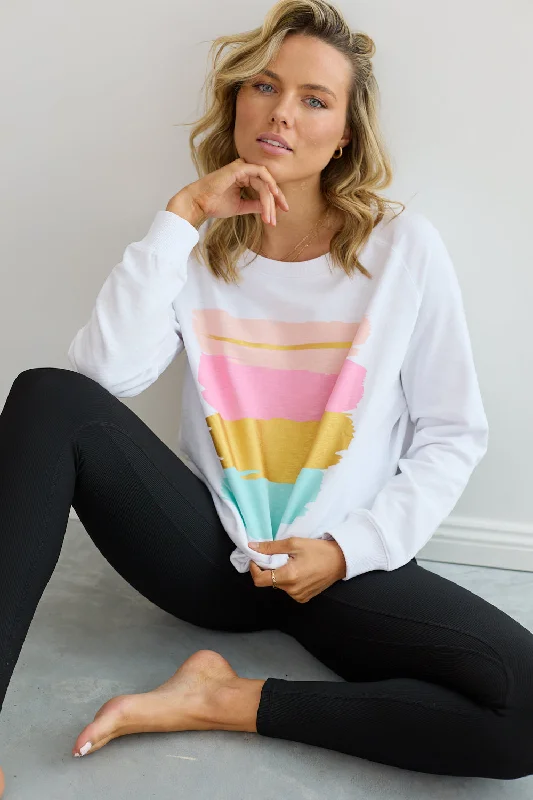 Goldie Sweater - White Terry Blend Velvet Blend Canvas Blend