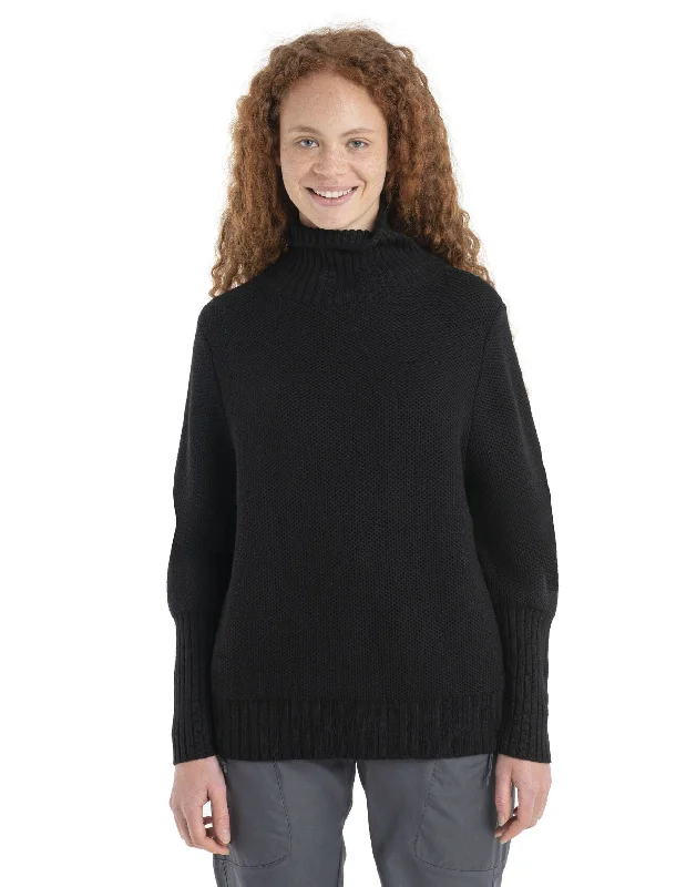 Icebreaker Seevista Funnel Neck Sweater (Women's) Mesh Blend Leather Blend Suede Blend