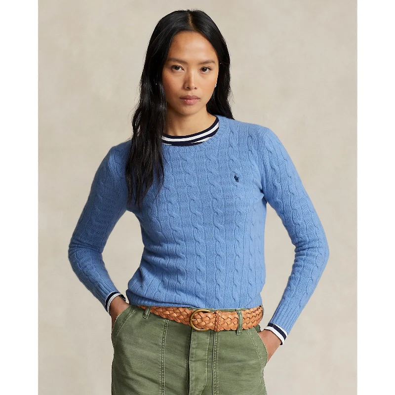 Polo Ralph Lauren - Julianna Cable Knit Crewneck Cashmere/Wool Sweater - New Litchfield Blue Chenille Brocade Lace